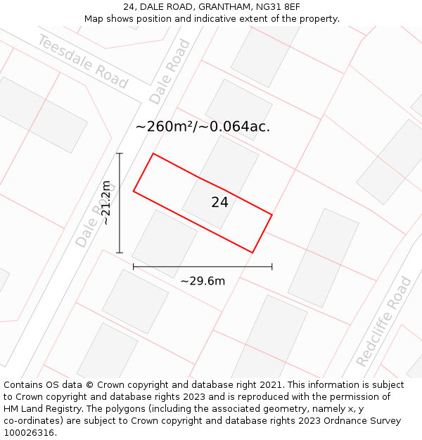 24, DALE ROAD, GRANTHAM, NG31 8EF: Plot and title map