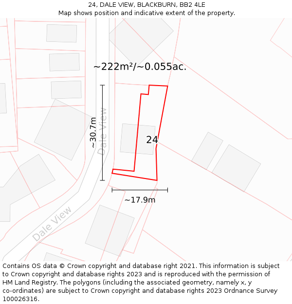 24, DALE VIEW, BLACKBURN, BB2 4LE: Plot and title map