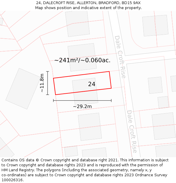 24, DALECROFT RISE, ALLERTON, BRADFORD, BD15 9AX: Plot and title map