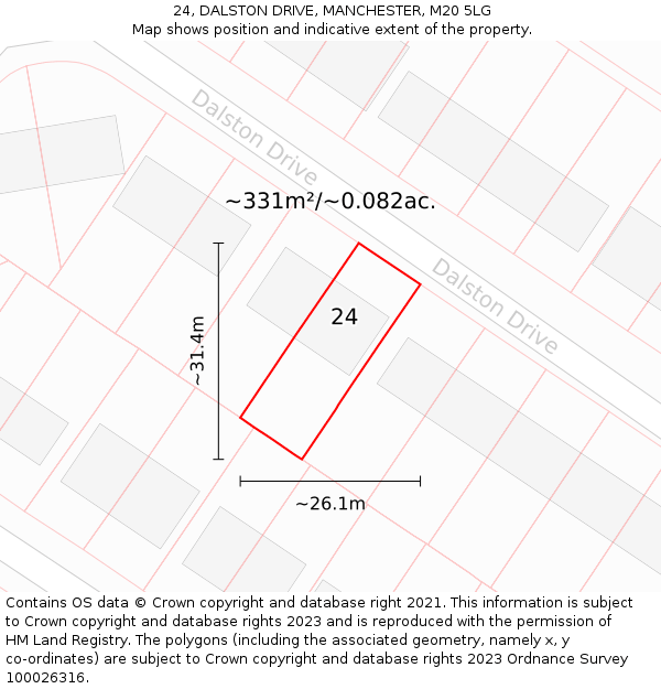 24, DALSTON DRIVE, MANCHESTER, M20 5LG: Plot and title map