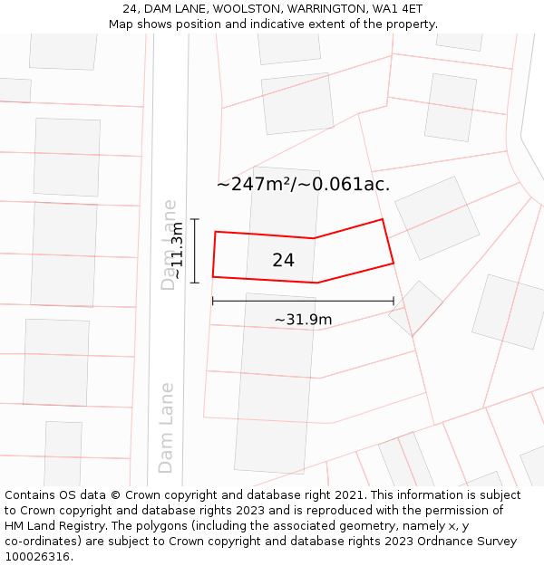 24, DAM LANE, WOOLSTON, WARRINGTON, WA1 4ET: Plot and title map