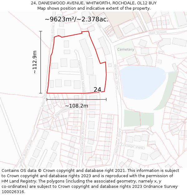 24, DANESWOOD AVENUE, WHITWORTH, ROCHDALE, OL12 8UY: Plot and title map