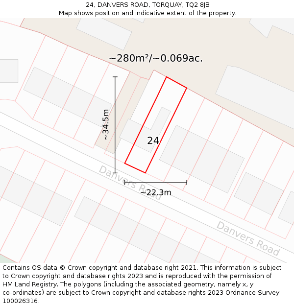 24, DANVERS ROAD, TORQUAY, TQ2 8JB: Plot and title map