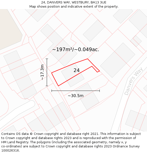 24, DANVERS WAY, WESTBURY, BA13 3UE: Plot and title map