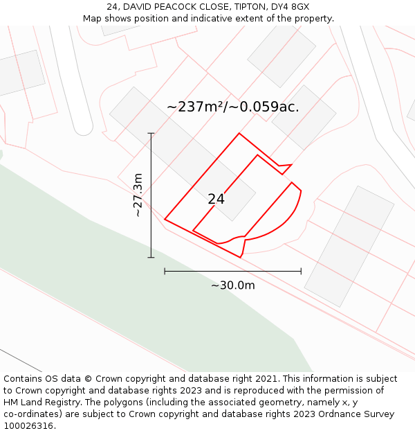 24, DAVID PEACOCK CLOSE, TIPTON, DY4 8GX: Plot and title map