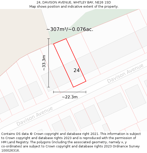 24, DAVISON AVENUE, WHITLEY BAY, NE26 1SD: Plot and title map