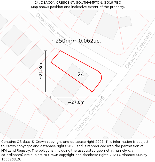 24, DEACON CRESCENT, SOUTHAMPTON, SO19 7BQ: Plot and title map