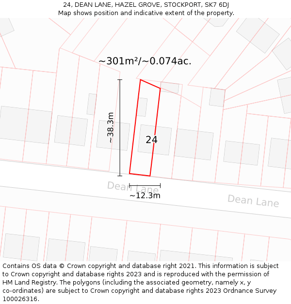 24, DEAN LANE, HAZEL GROVE, STOCKPORT, SK7 6DJ: Plot and title map