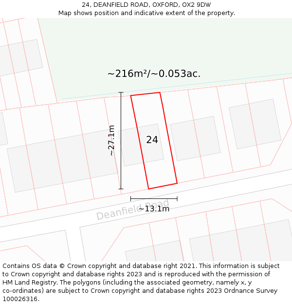 24, DEANFIELD ROAD, OXFORD, OX2 9DW: Plot and title map