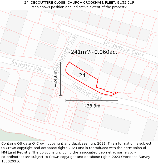 24, DECOUTTERE CLOSE, CHURCH CROOKHAM, FLEET, GU52 0UR: Plot and title map