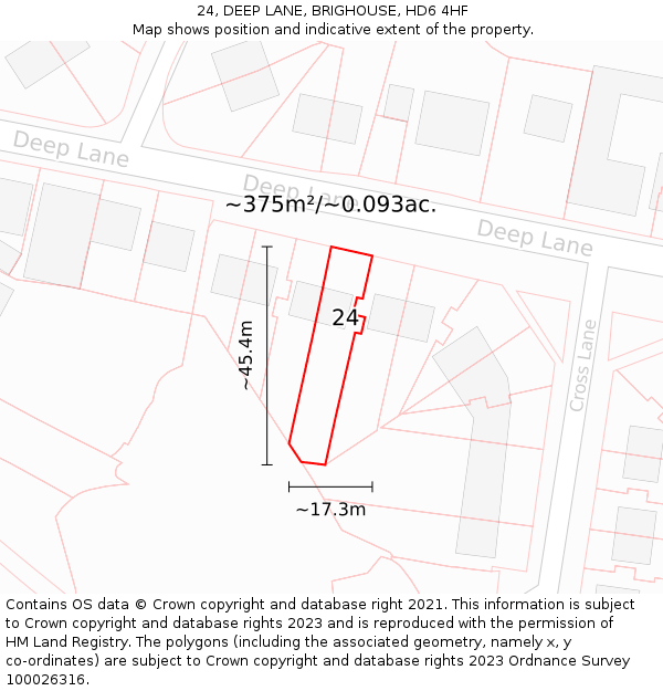 24, DEEP LANE, BRIGHOUSE, HD6 4HF: Plot and title map