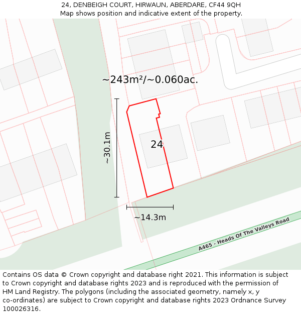 24, DENBEIGH COURT, HIRWAUN, ABERDARE, CF44 9QH: Plot and title map