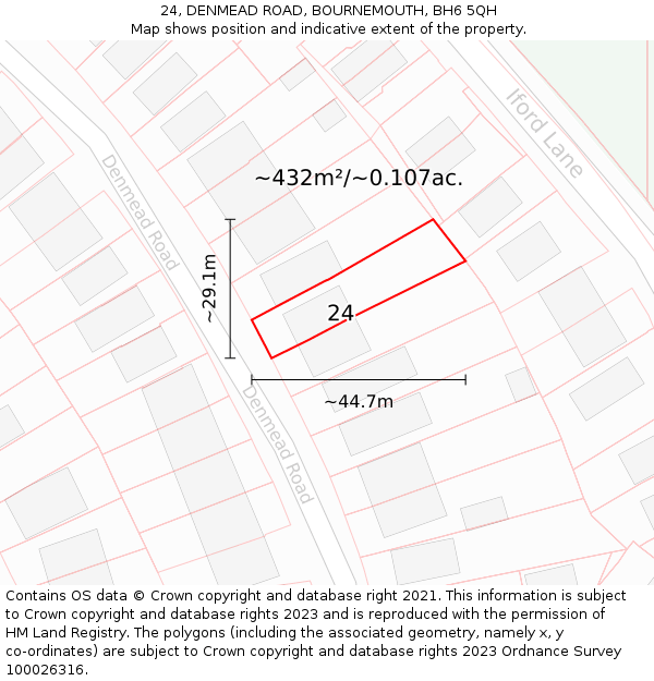 24, DENMEAD ROAD, BOURNEMOUTH, BH6 5QH: Plot and title map