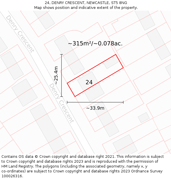 24, DENRY CRESCENT, NEWCASTLE, ST5 8NG: Plot and title map