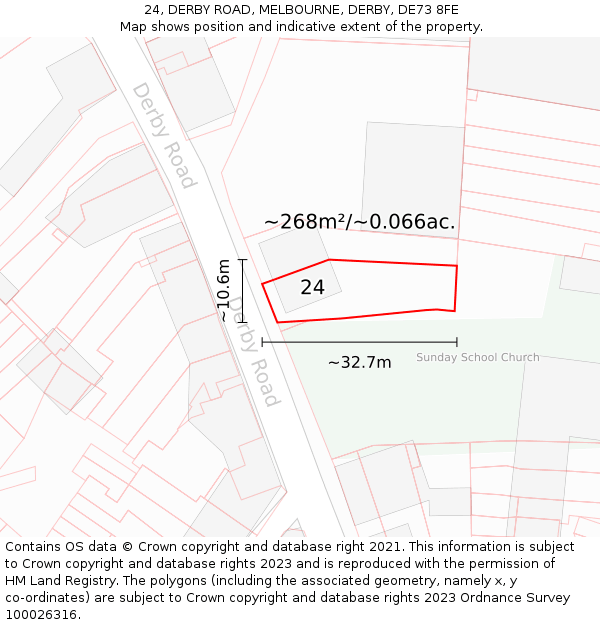 24, DERBY ROAD, MELBOURNE, DERBY, DE73 8FE: Plot and title map