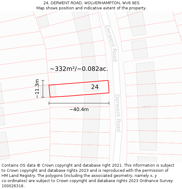 24, DERWENT ROAD, WOLVERHAMPTON, WV6 9ES: Plot and title map