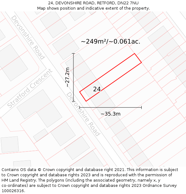 24, DEVONSHIRE ROAD, RETFORD, DN22 7NU: Plot and title map