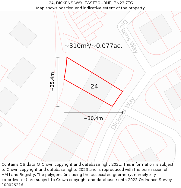 24, DICKENS WAY, EASTBOURNE, BN23 7TG: Plot and title map