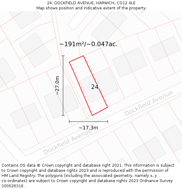 24, DOCKFIELD AVENUE, HARWICH, CO12 4LE: Plot and title map