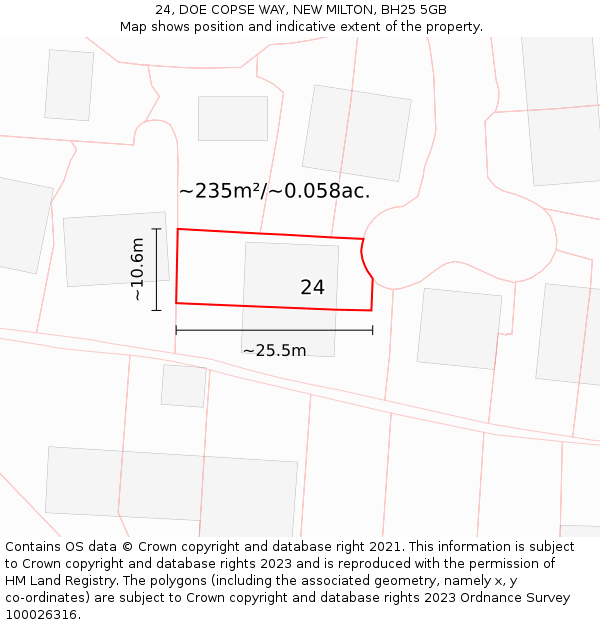 24, DOE COPSE WAY, NEW MILTON, BH25 5GB: Plot and title map