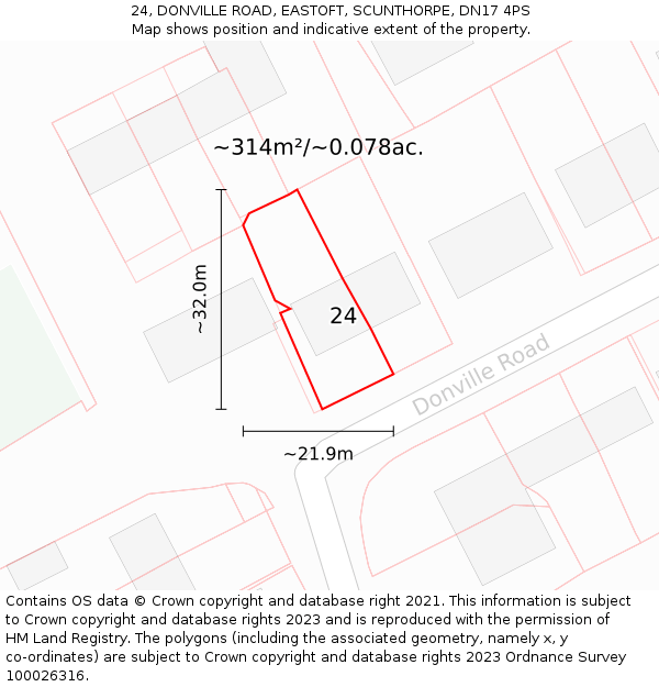 24, DONVILLE ROAD, EASTOFT, SCUNTHORPE, DN17 4PS: Plot and title map