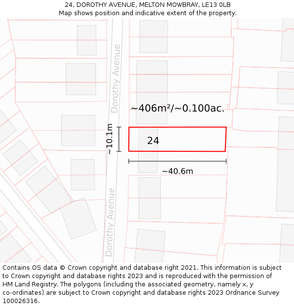 24, DOROTHY AVENUE, MELTON MOWBRAY, LE13 0LB: Plot and title map