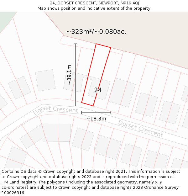 24, DORSET CRESCENT, NEWPORT, NP19 4QJ: Plot and title map