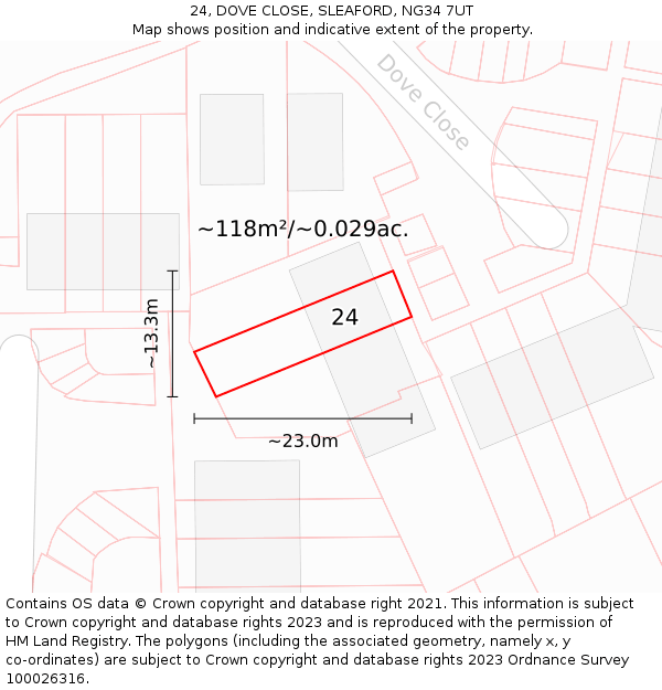 24, DOVE CLOSE, SLEAFORD, NG34 7UT: Plot and title map