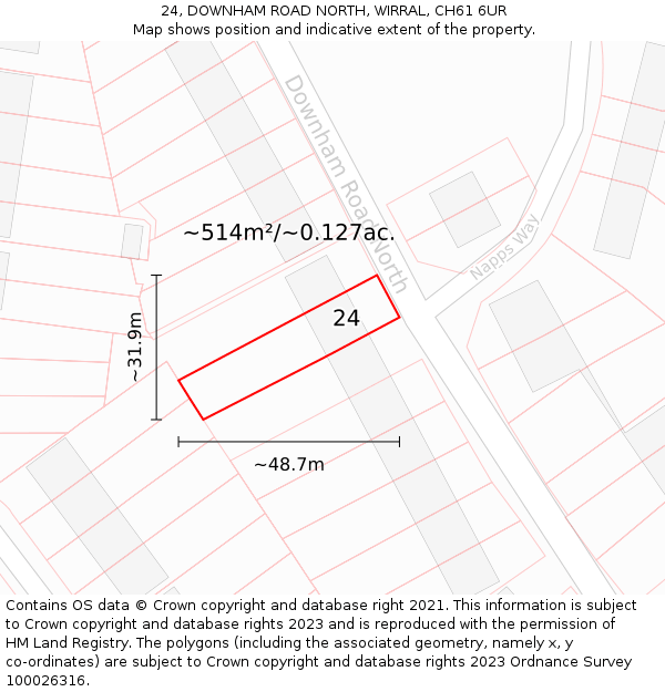 24, DOWNHAM ROAD NORTH, WIRRAL, CH61 6UR: Plot and title map