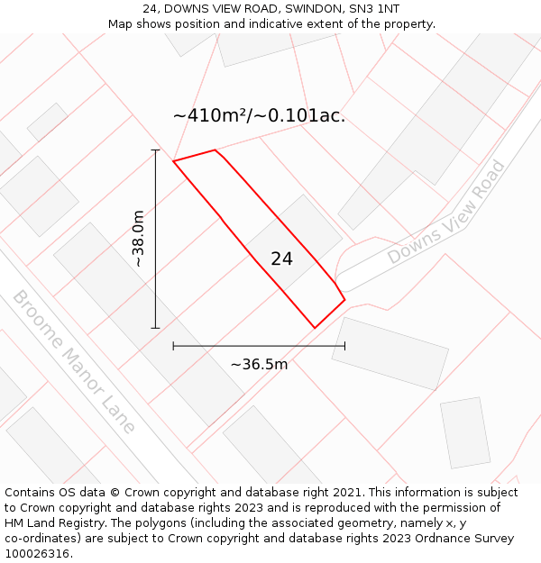 24, DOWNS VIEW ROAD, SWINDON, SN3 1NT: Plot and title map