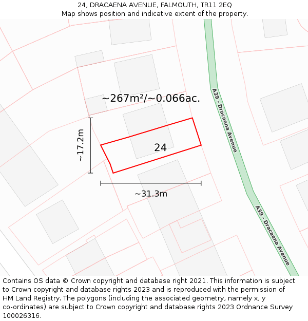 24, DRACAENA AVENUE, FALMOUTH, TR11 2EQ: Plot and title map