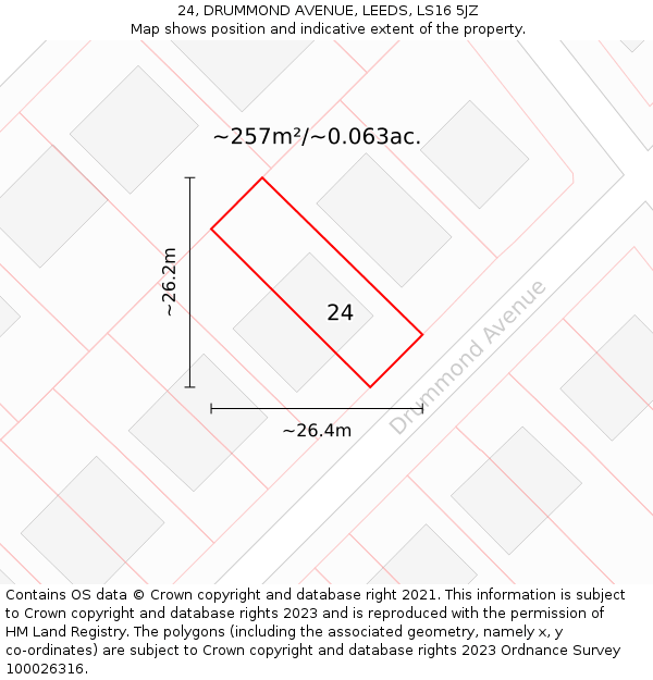 24, DRUMMOND AVENUE, LEEDS, LS16 5JZ: Plot and title map