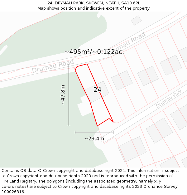 24, DRYMAU PARK, SKEWEN, NEATH, SA10 6PL: Plot and title map