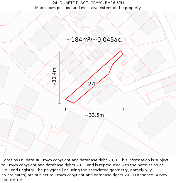 24, DUARTE PLACE, GRAYS, RM16 6PH: Plot and title map