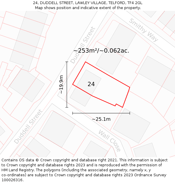 24, DUDDELL STREET, LAWLEY VILLAGE, TELFORD, TF4 2GL: Plot and title map