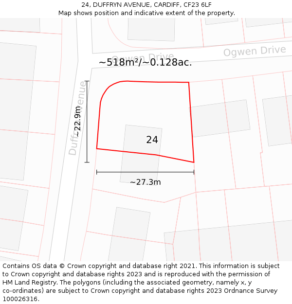 24, DUFFRYN AVENUE, CARDIFF, CF23 6LF: Plot and title map