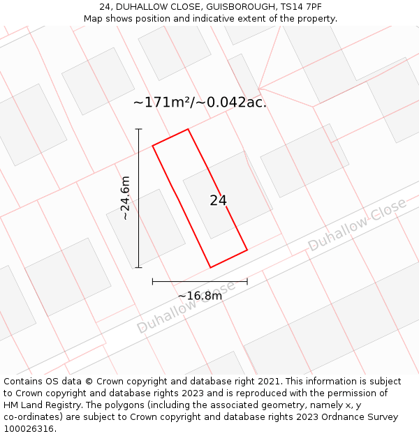 24, DUHALLOW CLOSE, GUISBOROUGH, TS14 7PF: Plot and title map