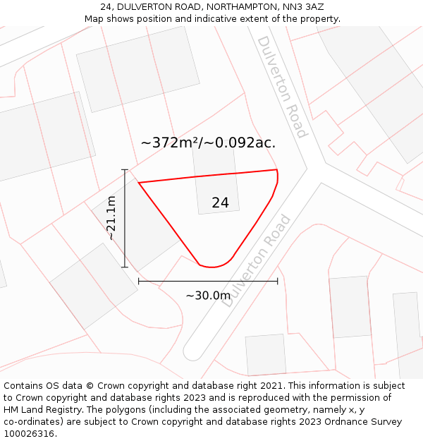 24, DULVERTON ROAD, NORTHAMPTON, NN3 3AZ: Plot and title map