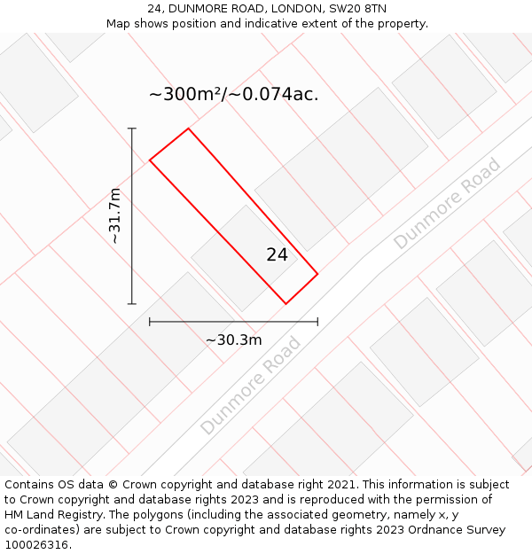 24, DUNMORE ROAD, LONDON, SW20 8TN: Plot and title map