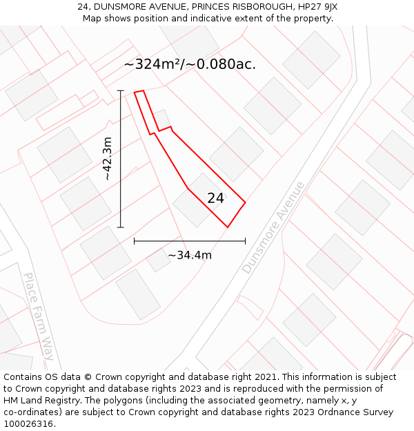 24, DUNSMORE AVENUE, PRINCES RISBOROUGH, HP27 9JX: Plot and title map