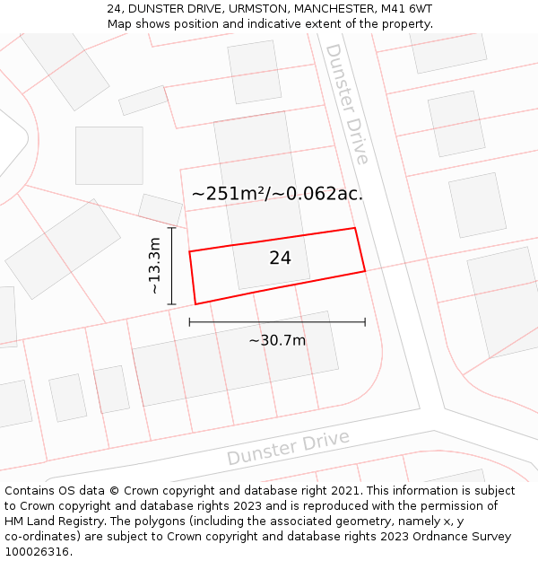 24, DUNSTER DRIVE, URMSTON, MANCHESTER, M41 6WT: Plot and title map