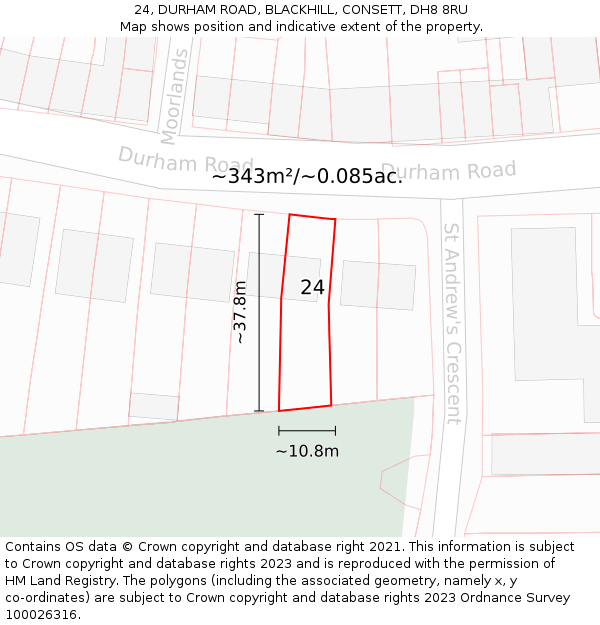 24, DURHAM ROAD, BLACKHILL, CONSETT, DH8 8RU: Plot and title map