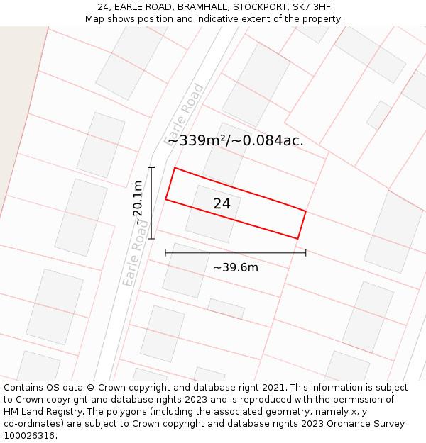 24, EARLE ROAD, BRAMHALL, STOCKPORT, SK7 3HF: Plot and title map