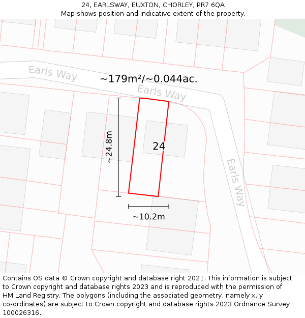 24, EARLSWAY, EUXTON, CHORLEY, PR7 6QA: Plot and title map