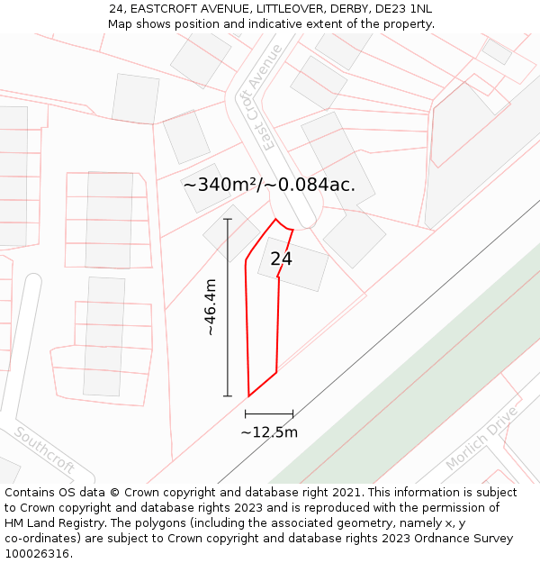 24, EASTCROFT AVENUE, LITTLEOVER, DERBY, DE23 1NL: Plot and title map