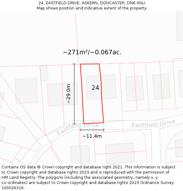 24, EASTFIELD DRIVE, ASKERN, DONCASTER, DN6 0NU: Plot and title map