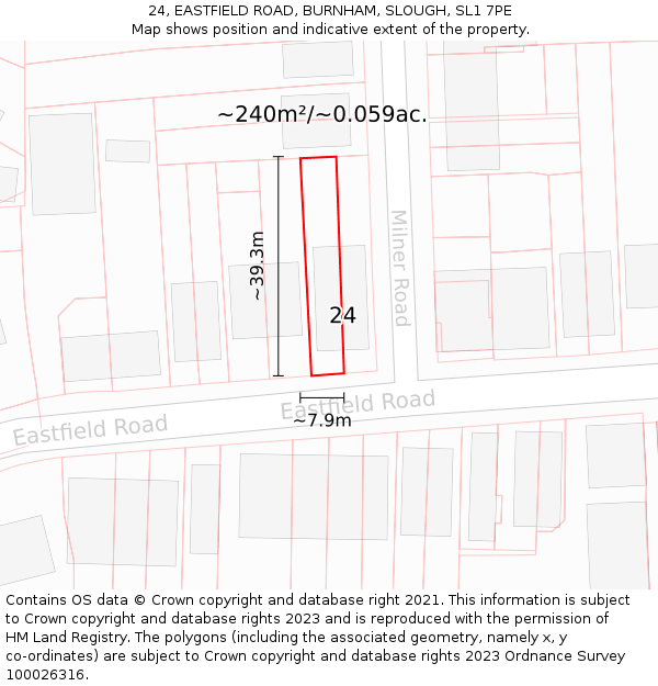 24, EASTFIELD ROAD, BURNHAM, SLOUGH, SL1 7PE: Plot and title map