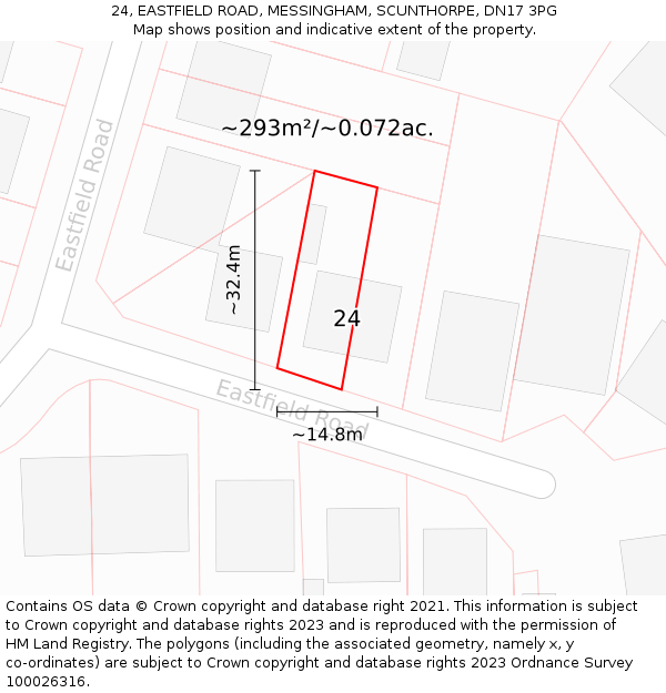 24, EASTFIELD ROAD, MESSINGHAM, SCUNTHORPE, DN17 3PG: Plot and title map