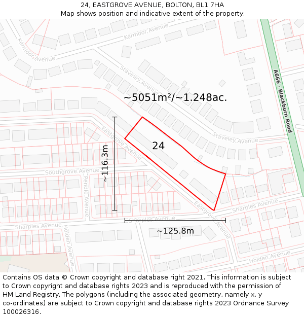 24, EASTGROVE AVENUE, BOLTON, BL1 7HA: Plot and title map