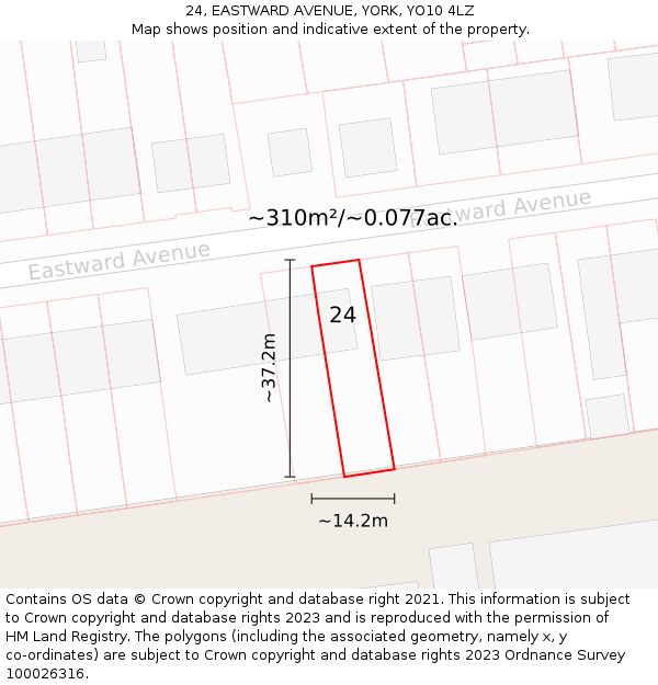 24, EASTWARD AVENUE, YORK, YO10 4LZ: Plot and title map